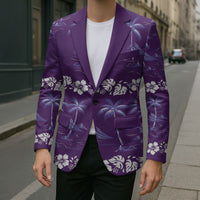 Purple Hawaii Palm Tree Hibiscus Blazer Fantasy Summer Vibe
