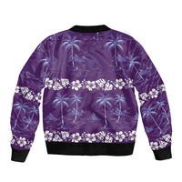 Purple Hawaii Palm Tree Hibiscus Bomber Jacket Fantasy Summer Vibe