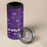 Purple Hawaii Palm Tree Hibiscus 4 in 1 Can Cooler Tumbler Fantasy Summer Vibe