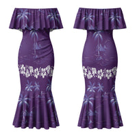 Purple Hawaii Palm Tree Hibiscus Couples Matching Mermaid Dress and Hawaiian Shirt Fantasy Summer Vibe
