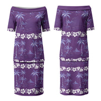 Purple Hawaii Palm Tree Hibiscus Couples Matching Puletasi and Hawaiian Shirt Fantasy Summer Vibe