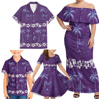 Purple Hawaii Palm Tree Hibiscus Family Matching Off Shoulder Maxi Dress and Hawaiian Shirt Fantasy Summer Vibe