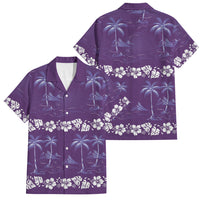 Purple Hawaii Palm Tree Hibiscus Family Matching Off Shoulder Maxi Dress and Hawaiian Shirt Fantasy Summer Vibe