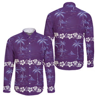 Purple Hawaii Palm Tree Hibiscus Family Matching Off Shoulder Maxi Dress and Hawaiian Shirt Fantasy Summer Vibe