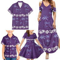 Purple Hawaii Palm Tree Hibiscus Family Matching Summer Maxi Dress and Hawaiian Shirt Fantasy Summer Vibe