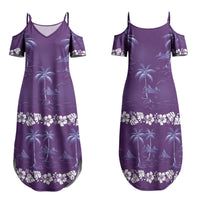 Purple Hawaii Palm Tree Hibiscus Family Matching Summer Maxi Dress and Hawaiian Shirt Fantasy Summer Vibe