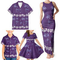 Purple Hawaii Palm Tree Hibiscus Family Matching Tank Maxi Dress and Hawaiian Shirt Fantasy Summer Vibe