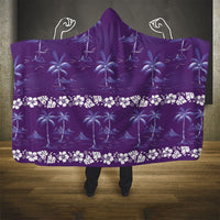 Purple Hawaii Palm Tree Hibiscus Hooded Blanket Fantasy Summer Vibe