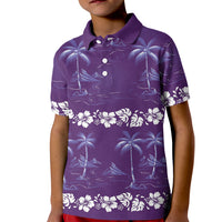 Purple Hawaii Palm Tree Hibiscus Kid Polo Shirt Fantasy Summer Vibe