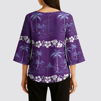 Purple Hawaii Palm Tree Hibiscus Kimono Sleeve Blouse Fantasy Summer Vibe
