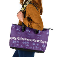 Purple Hawaii Palm Tree Hibiscus Leather Tote Bag Fantasy Summer Vibe