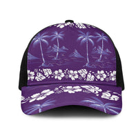 Purple Hawaii Palm Tree Hibiscus Mesh Trucker Cap Fantasy Summer Vibe