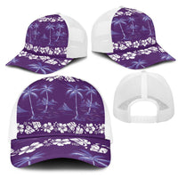Purple Hawaii Palm Tree Hibiscus Mesh Trucker Cap Fantasy Summer Vibe