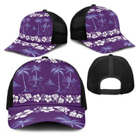 Purple Hawaii Palm Tree Hibiscus Mesh Trucker Cap Fantasy Summer Vibe