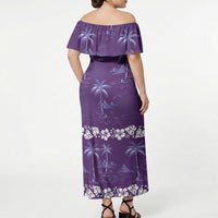 Purple Hawaii Palm Tree Hibiscus Off Shoulder Maxi Dress Fantasy Summer Vibe