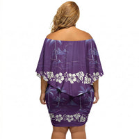 Purple Hawaii Palm Tree Hibiscus Off Shoulder Short Dress Fantasy Summer Vibe