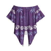 Purple Hawaii Palm Tree Hibiscus Off Shoulder Wrap Waist Top Fantasy Summer Vibe