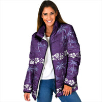 Purple Hawaii Palm Tree Hibiscus Padded Jacket Fantasy Summer Vibe