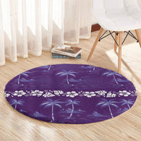 Purple Hawaii Palm Tree Hibiscus Round Carpet Fantasy Summer Vibe