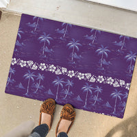 Purple Hawaii Palm Tree Hibiscus Rubber Doormat Fantasy Summer Vibe