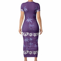 Purple Hawaii Palm Tree Hibiscus Short Sleeve Bodycon Dress Fantasy Summer Vibe