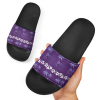 Purple Hawaii Palm Tree Hibiscus Slide Sandals Fantasy Summer Vibe