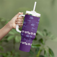 Purple Hawaii Palm Tree Hibiscus Tumbler With Handle Fantasy Summer Vibe