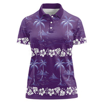 Purple Hawaii Palm Tree Hibiscus Women Polo Shirt Fantasy Summer Vibe