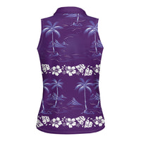 Purple Hawaii Palm Tree Hibiscus Women Sleeveless Polo Shirt Fantasy Summer Vibe
