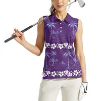 Purple Hawaii Palm Tree Hibiscus Women Sleeveless Polo Shirt Fantasy Summer Vibe