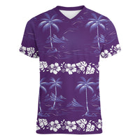 Purple Hawaii Palm Tree Hibiscus Women V-Neck T-Shirt Fantasy Summer Vibe