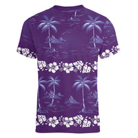 Purple Hawaii Palm Tree Hibiscus Women V-Neck T-Shirt Fantasy Summer Vibe