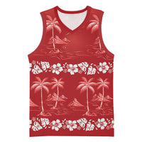 Red Hawaii Palm Tree Hibiscus Basketball Jersey Fantasy Summer Vibe