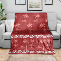 Red Hawaii Palm Tree Hibiscus Blanket Fantasy Summer Vibe