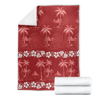 Red Hawaii Palm Tree Hibiscus Blanket Fantasy Summer Vibe