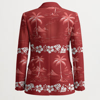 Red Hawaii Palm Tree Hibiscus Blazer Fantasy Summer Vibe