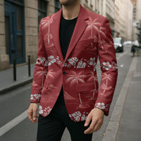 Red Hawaii Palm Tree Hibiscus Blazer Fantasy Summer Vibe