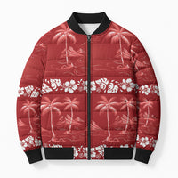 Red Hawaii Palm Tree Hibiscus Bomber Puffer Jacket Fantasy Summer Vibe