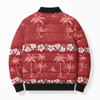 Red Hawaii Palm Tree Hibiscus Bomber Puffer Jacket Fantasy Summer Vibe