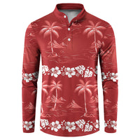 Red Hawaii Palm Tree Hibiscus Button Sweatshirt Fantasy Summer Vibe