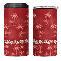 Red Hawaii Palm Tree Hibiscus 4 in 1 Can Cooler Tumbler Fantasy Summer Vibe