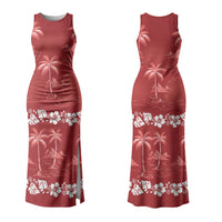 Red Hawaii Palm Tree Hibiscus Couples Matching Tank Maxi Dress and Long Sleeve Button Shirt Fantasy Summer Vibe