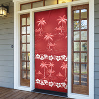 Red Hawaii Palm Tree Hibiscus Door Cover Fantasy Summer Vibe