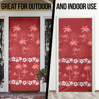 Red Hawaii Palm Tree Hibiscus Door Cover Fantasy Summer Vibe