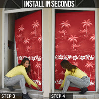 Red Hawaii Palm Tree Hibiscus Door Cover Fantasy Summer Vibe