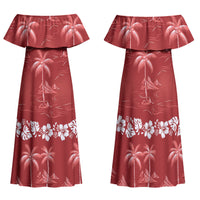 Red Hawaii Palm Tree Hibiscus Family Matching Off Shoulder Maxi Dress and Hawaiian Shirt Fantasy Summer Vibe