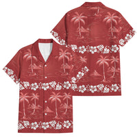 Red Hawaii Palm Tree Hibiscus Family Matching Off Shoulder Maxi Dress and Hawaiian Shirt Fantasy Summer Vibe
