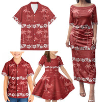 Red Hawaii Palm Tree Hibiscus Family Matching Puletasi and Hawaiian Shirt Fantasy Summer Vibe