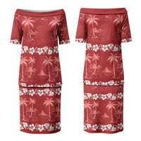 Red Hawaii Palm Tree Hibiscus Family Matching Puletasi and Hawaiian Shirt Fantasy Summer Vibe