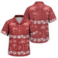 Red Hawaii Palm Tree Hibiscus Family Matching Puletasi and Hawaiian Shirt Fantasy Summer Vibe